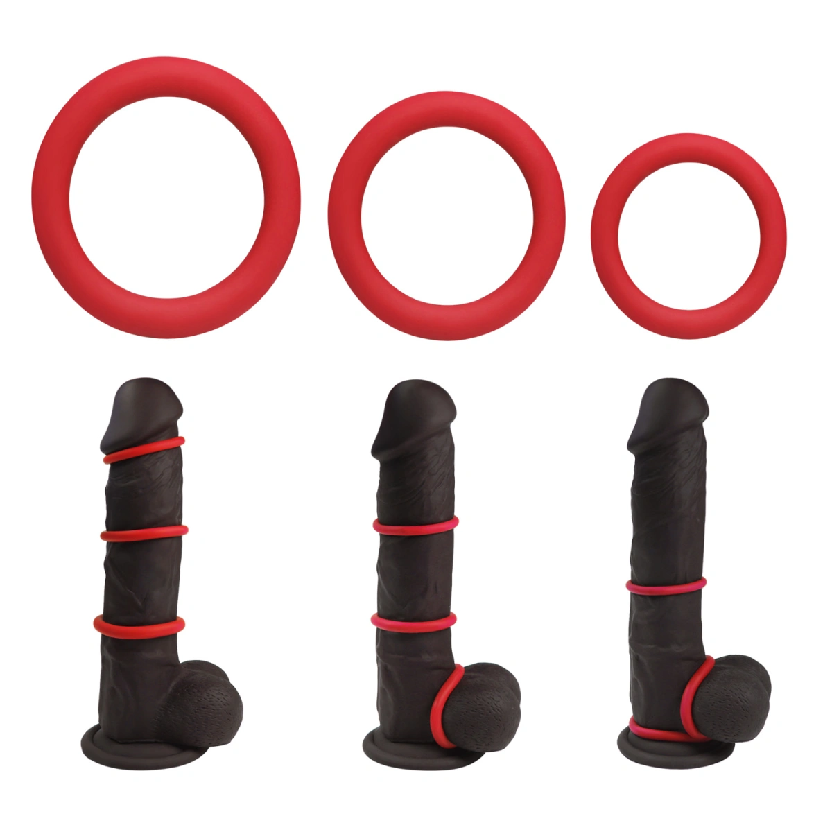 Set 3 Inele Penis Diesel, Silicon, Rosu, Mokko Toys, Good Vibes, #7, Erotic24.ro