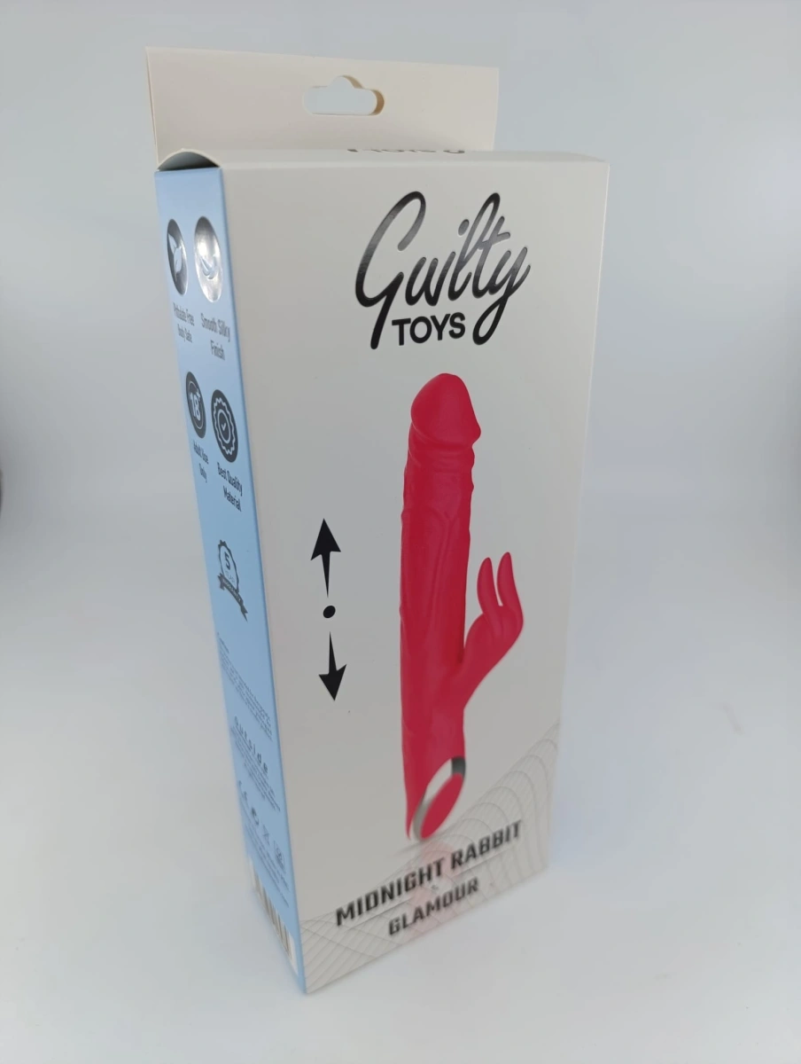 Vibrator Midnight Rabbit, 10 Moduri Thrusting, 10 Moduri Vibratii, Silicon, USB, Rose, 24.5 cm, Guilty Toys, Glamour, #4, Erotic24.ro