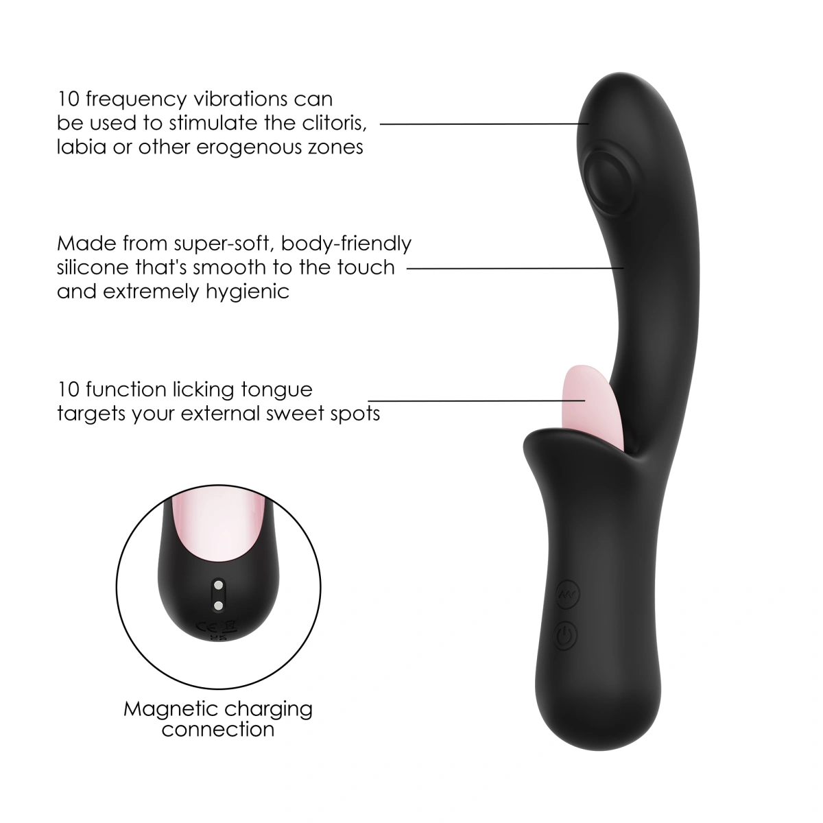 Vibrator Licking Lorra, 10 Moduri Stimulatoare, Silicon, USB, Negru, 22.6 cm, Mokko Toys, Velvet Obsession, #7, Erotic24.ro