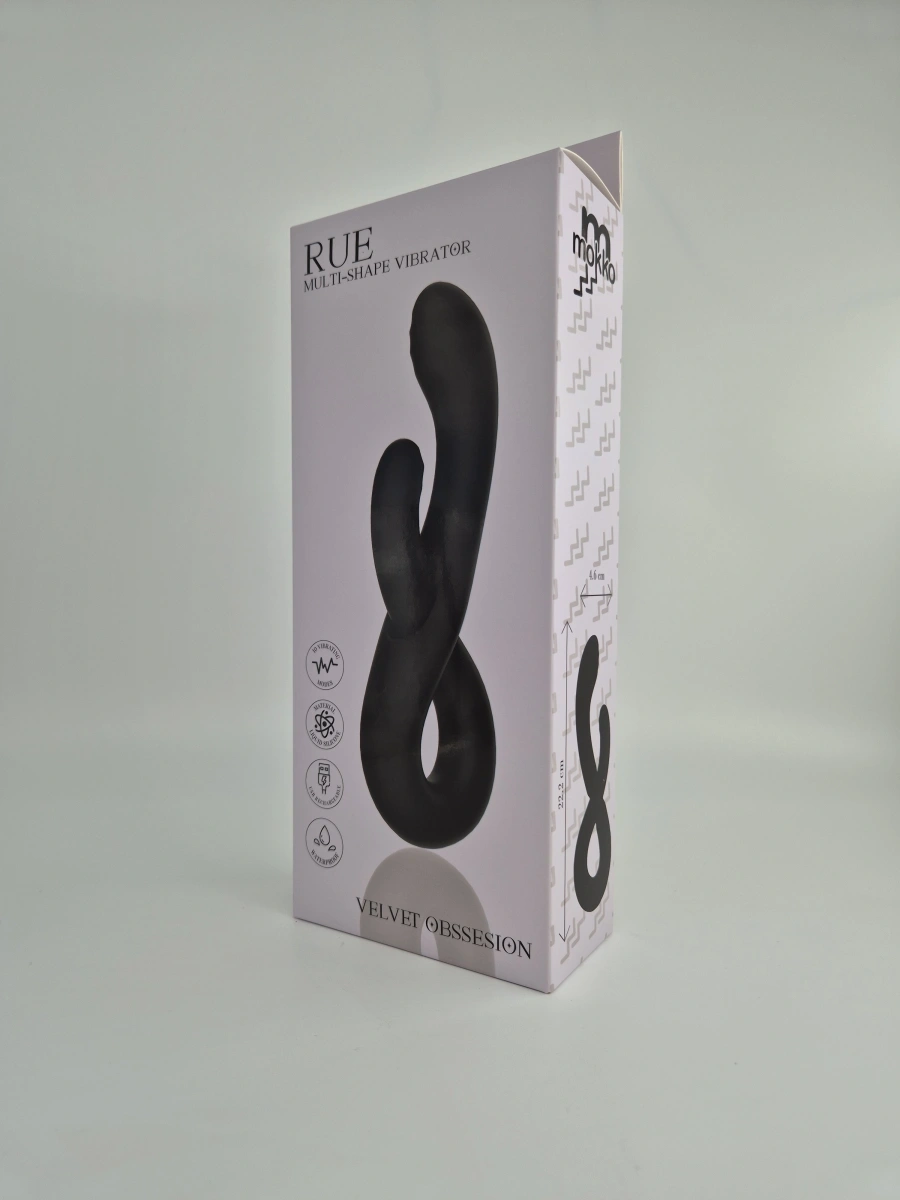 Vibrator Rue Multi-Shape, 10 Moduri Vibratii, Silicon, USB, Negru, 22.2 cm, Mokko Toys, Velvet Obsession, #10, Erotic24.ro