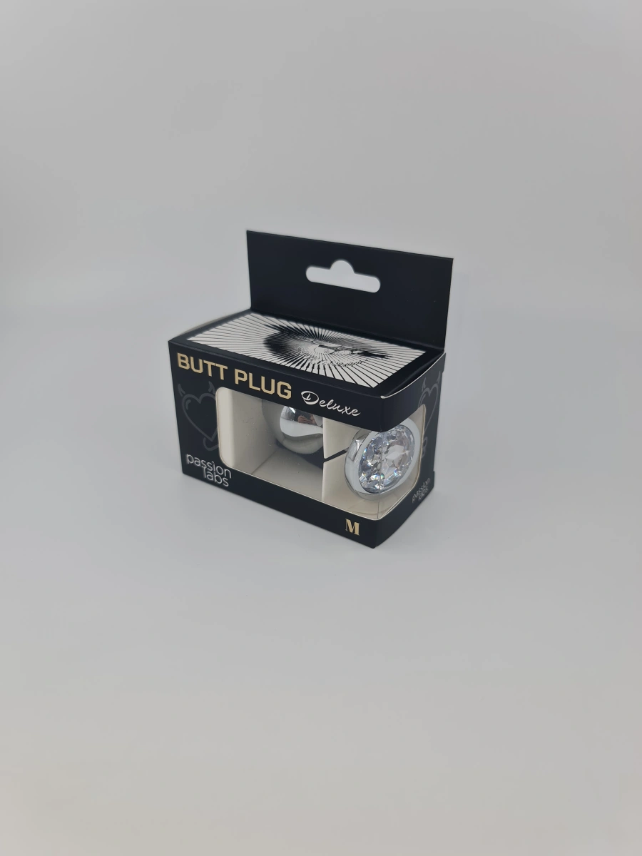 Dop Anal Metallic Buttplug, Medium, Argintiu/Transparent, Passion Labs, #3, Erotic24.ro