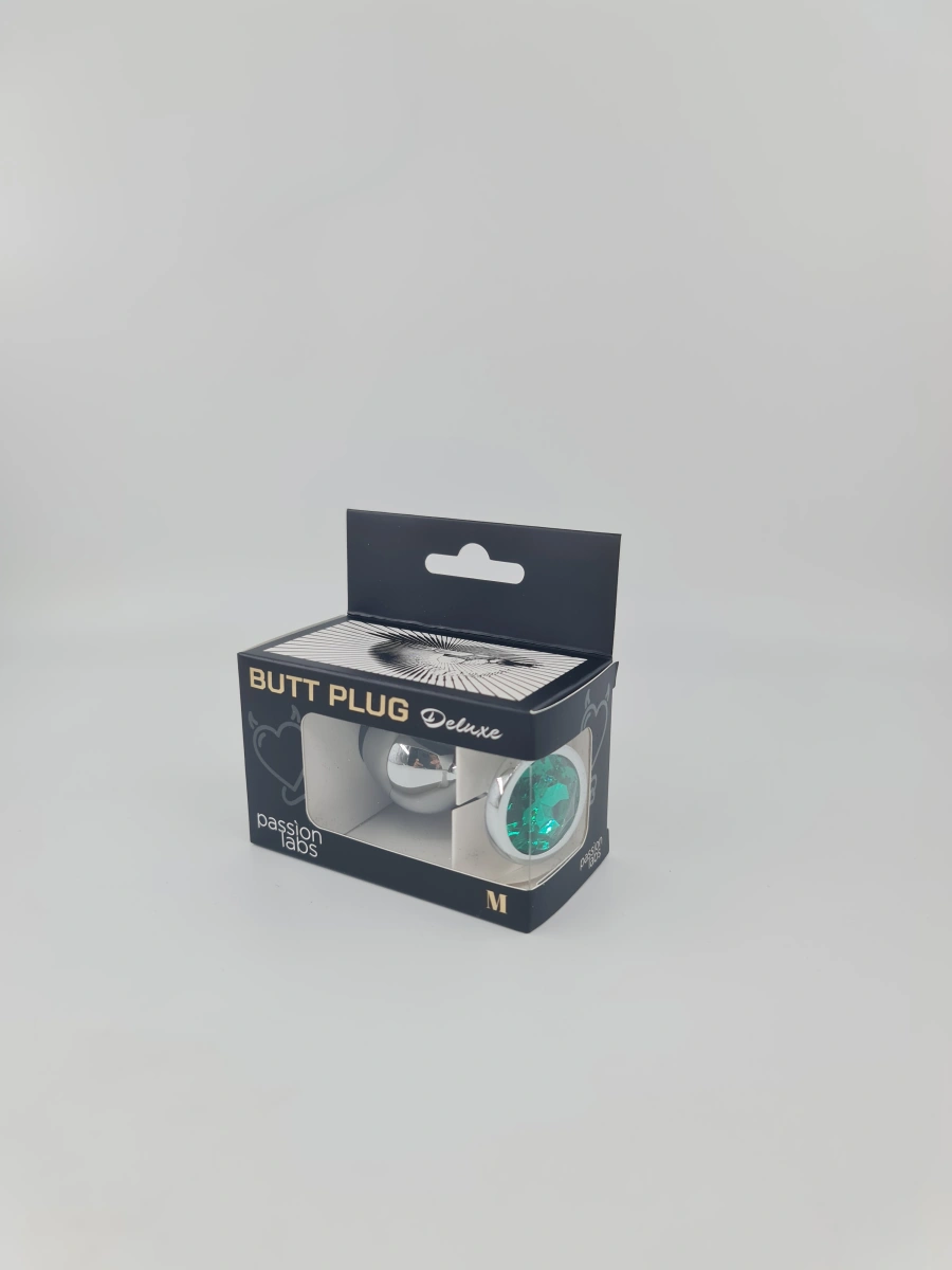 Dop Anal Metallic Buttplug, Medium, Argintiu/Verde, Passion Labs, #3, Erotic24.ro