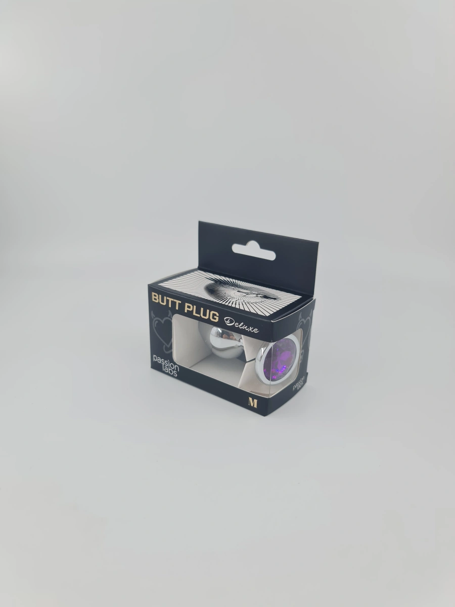 Dop Anal Metallic Buttplug, Medium, Argintiu/Mov, Passion Labs, #3, Erotic24.ro