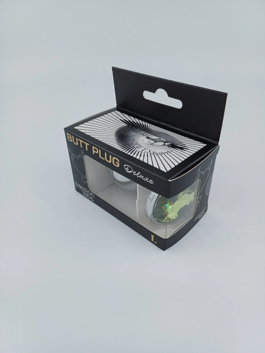 Dop Anal Metallic Buttplug, Large, Argintiu/Verde Deschis, Passion Labs, #3, Erotic24.ro