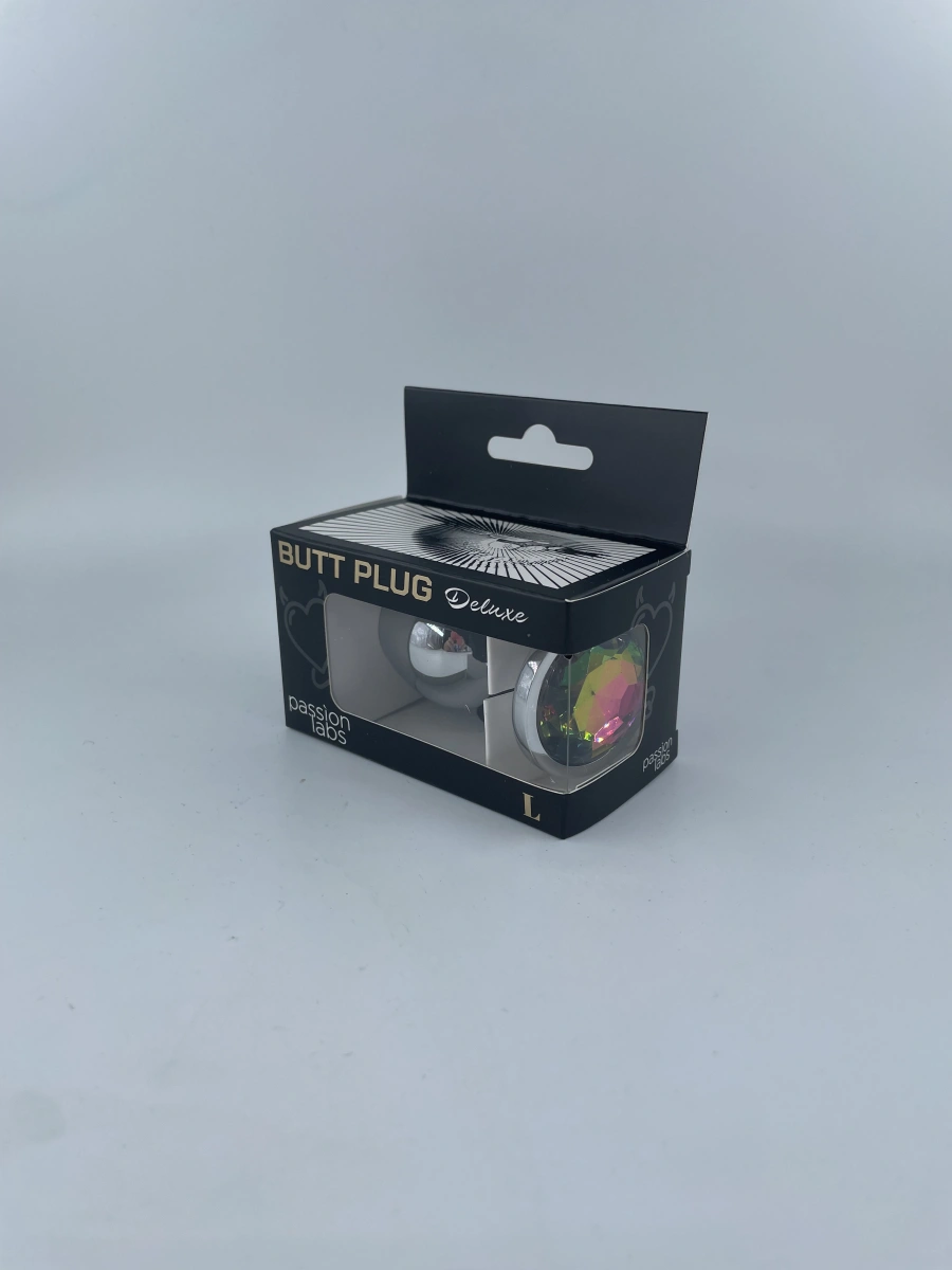 Dop Anal Metallic Buttplug, Large, Argintiu/Multicolor, Passion Labs, Nr. 3, Erotic24.ro