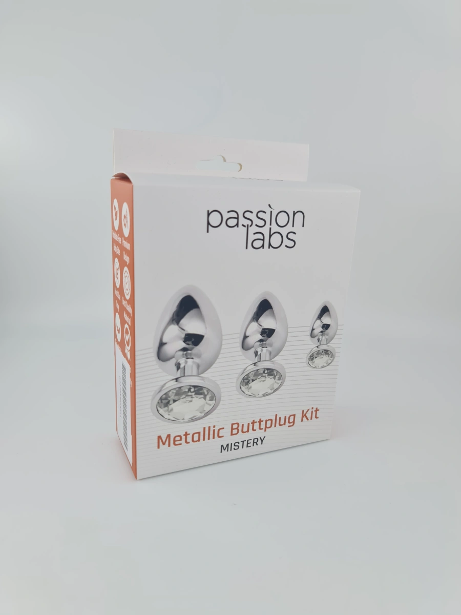 Set 3 Dopuri Anale Metalic Buttplug Kit, Argintiu/Clear, Passion Labs, #3, Erotic24.ro