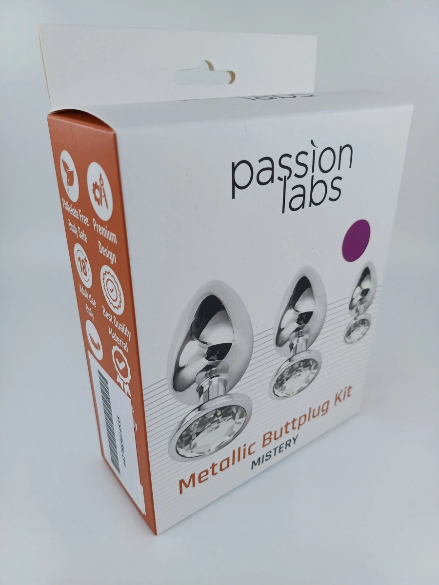 Set 3 Dopuri Anale Metalic Buttplug Kit, Argintiu/Mov Inchis, Passion Labs, #2, Erotic24.ro