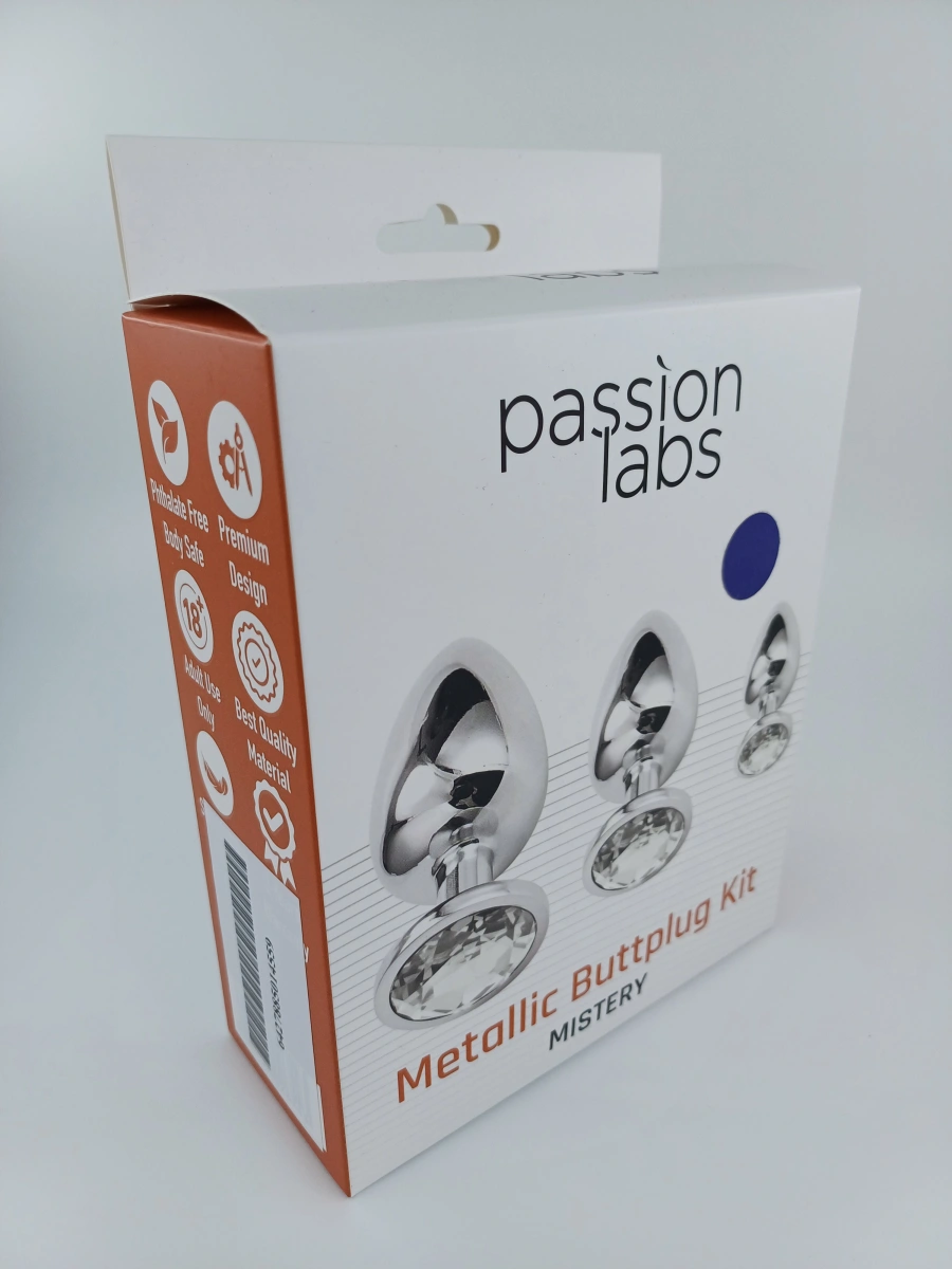Set 3 Dopuri Anale Metalic Buttplug Kit, Argintiu/Albastru Inchis, Passion Labs, #2, Erotic24.ro