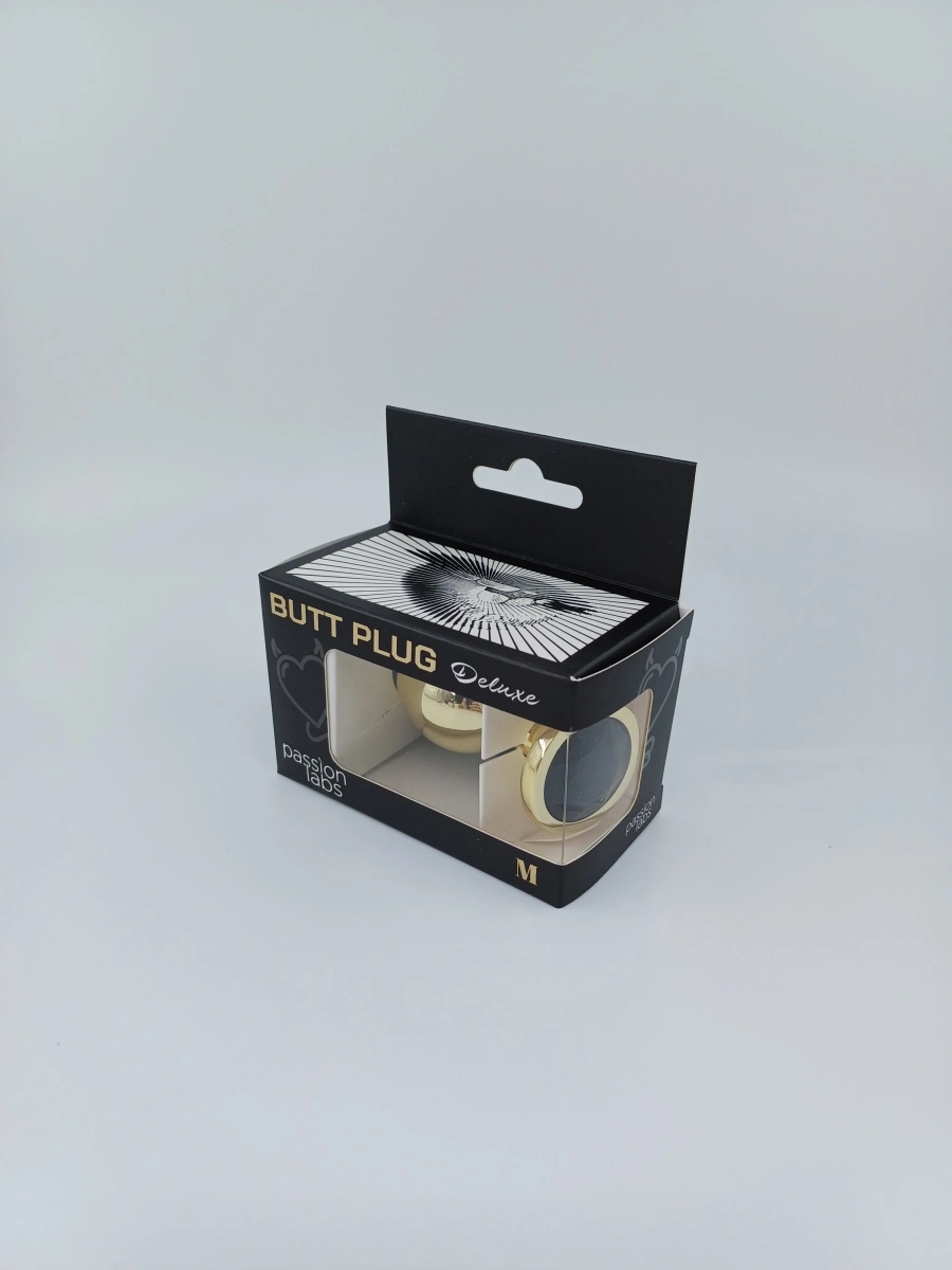 Dop Anal Metallic Buttplug, Medium, Auriu/Negru, Passion Labs, Nr. 2, Erotic24.ro