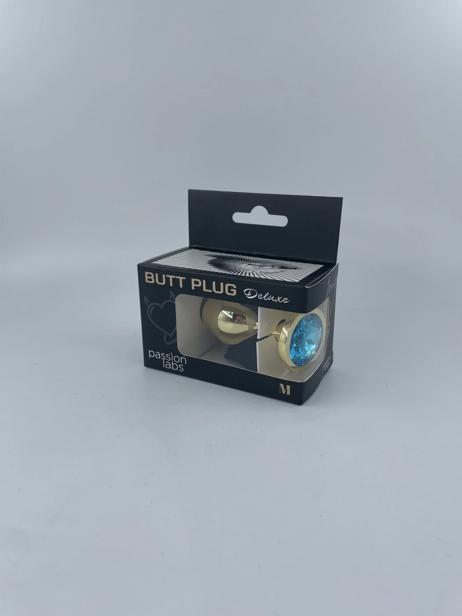 Dop Anal Metallic Buttplug, Medium, Auriu/Albastru Deschis, Passion Labs, Nr. 2, Erotic24.ro