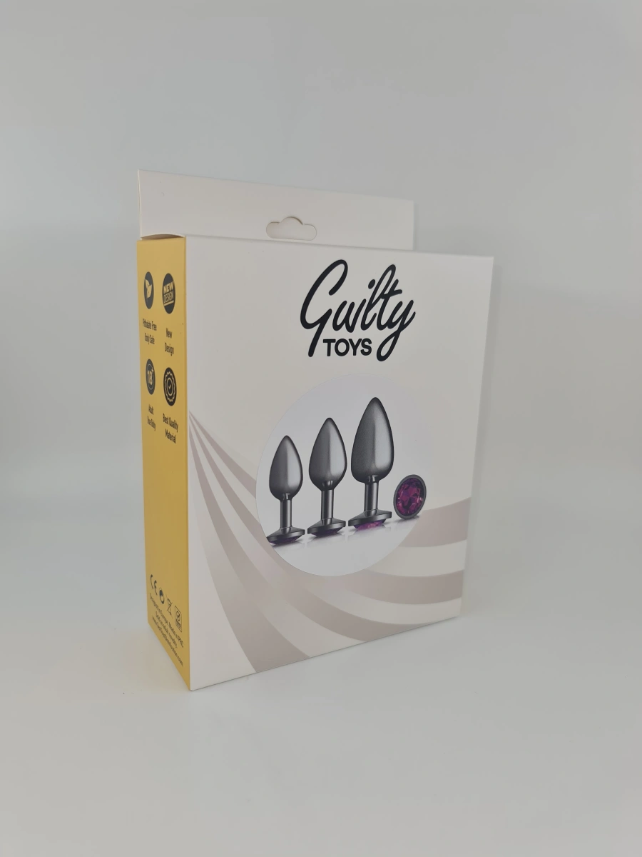 Set 3 Dopuri Anale Dark Anal Plug Kit, Metal, Violet, Guilty Toys, #2, Erotic24.ro