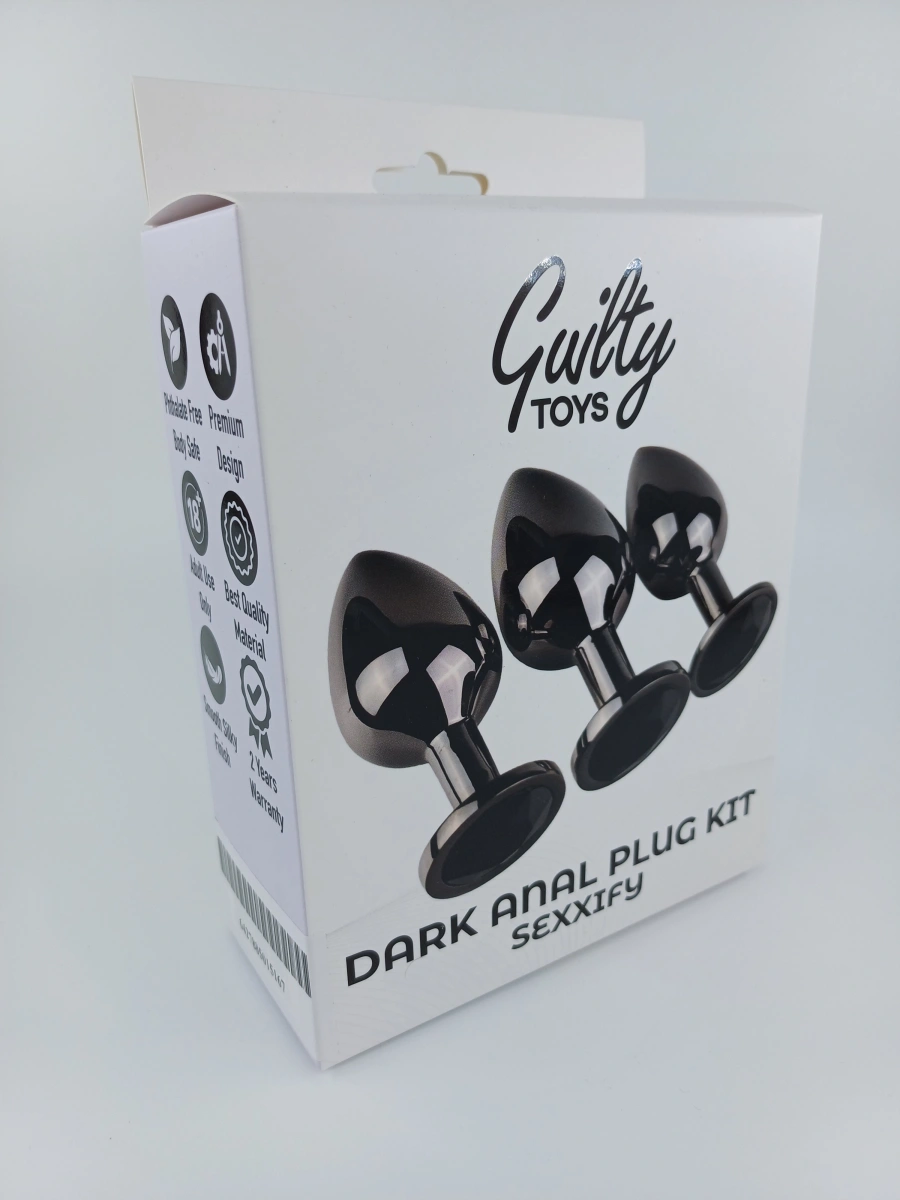 Set 3 Dopuri Anale Dark Anal Plug Kit, Metal, Negru, Guilty Toys, #4, Erotic24.ro