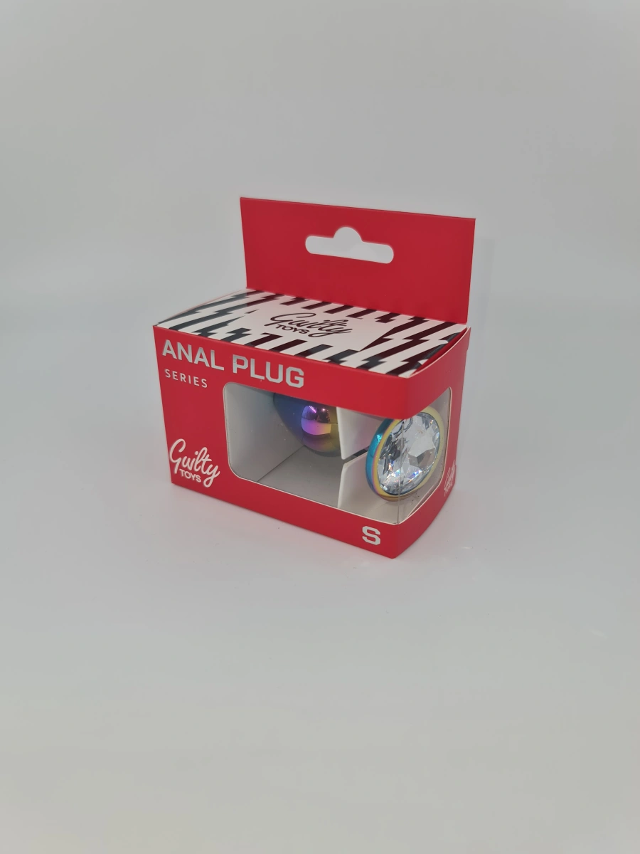 Dop Anal Metalic, Small, Multicolor, Piatra Transparent, Guilty Toys, Nr. 3, Erotic24.ro