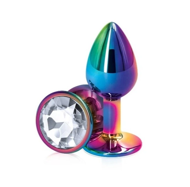 Dop Anal Metalic, Small, Multicolor, Piatra Transparent, Guilty Toys