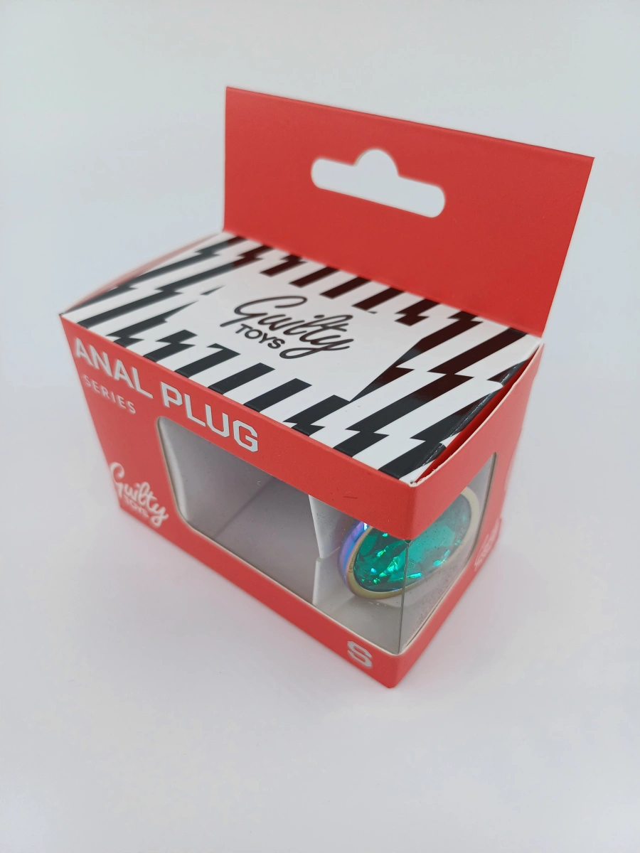 Dop Anal Metalic, Small, Multicolor, Piatra Verde Inchis, Guilty Toys, Nr. 5, Erotic24.ro