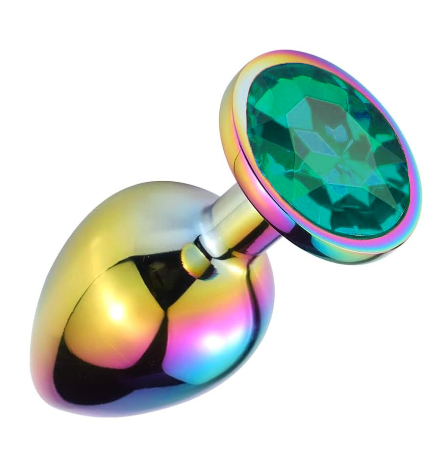 Dop Anal Metalic, Small, Multicolor, Piatra Verde Inchis, Guilty Toys, Nr. 3, Erotic24.ro