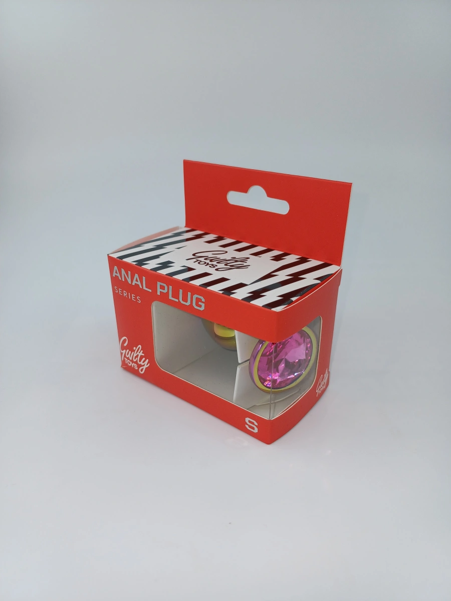 Dop Anal Metalic, Small, Multicolor, Piatra Roz Inchis, Guilty Toys, #2, Erotic24.ro