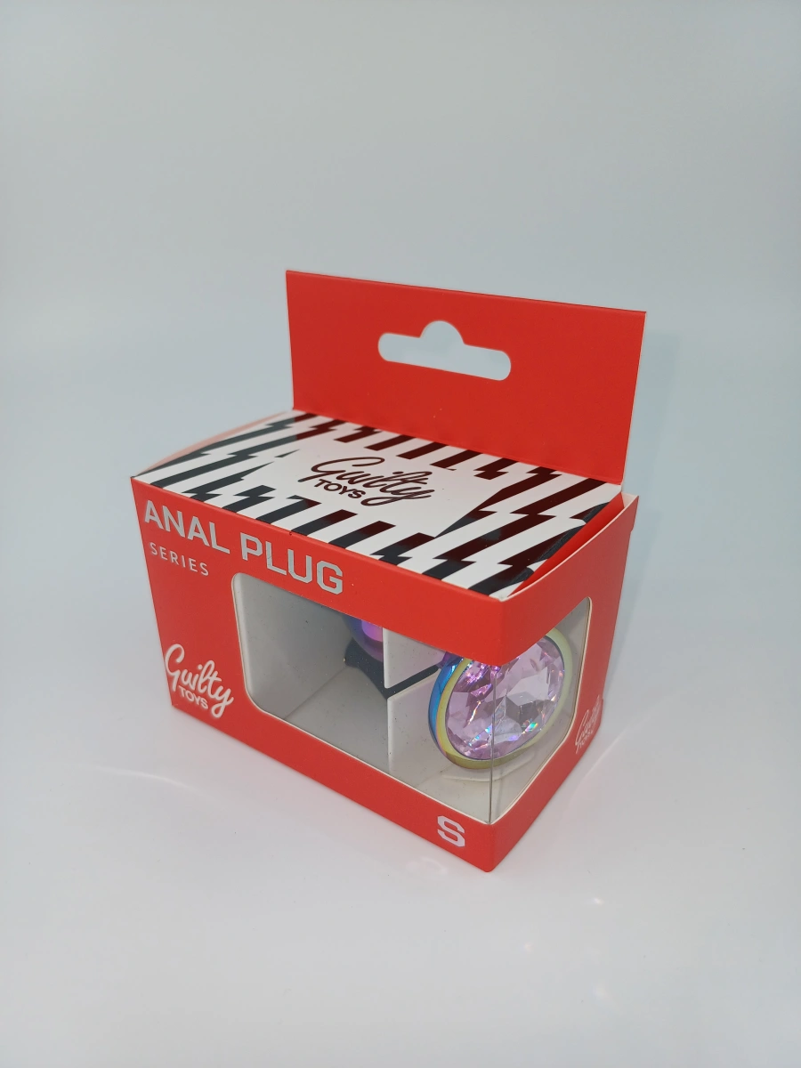 Dop Anal Metalic, Small, Multicolor, Piatra Roz Deschis, Guilty Toys, Nr. 2, Erotic24.ro