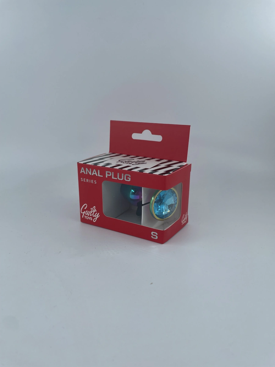 Dop Anal Metalic, Small, Multicolor, Piatra Albastru Deschis, Guilty Toys, Nr. 2, Erotic24.ro