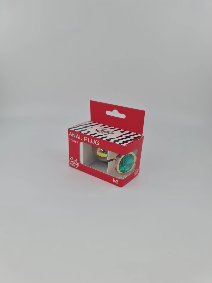 Dop Anal Metalic, Medium, Multicolor, Piatra Verde Inchis, Guilty Toys, #2, Erotic24.ro