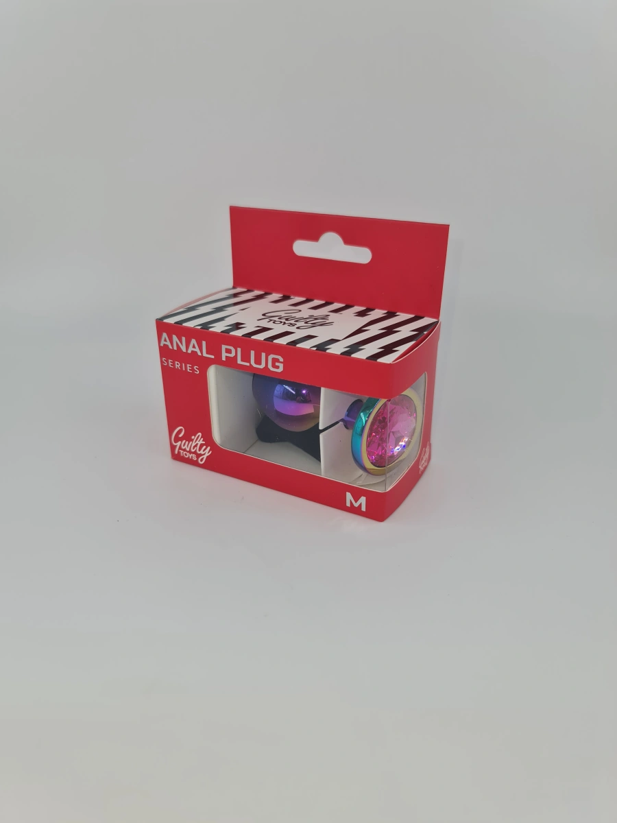 Dop Anal Metalic, Medium, Multicolor, Piatra Roz Inchis, Guilty Toys, Nr. 2, Erotic24.ro