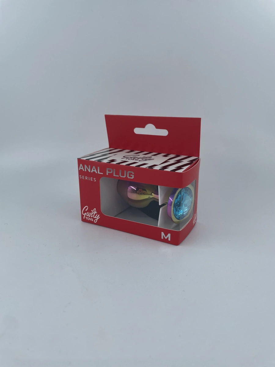 Dop Anal Metalic, Medium, Multicolor, Piatra Albastru Deschis, Guilty Toys, Nr. 2, Erotic24.ro