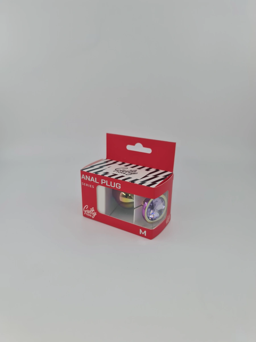 Dop Anal Metalic, Medium, Multicolor, Piatra Mov Deschis, Guilty Toys, Nr. 2, Erotic24.ro