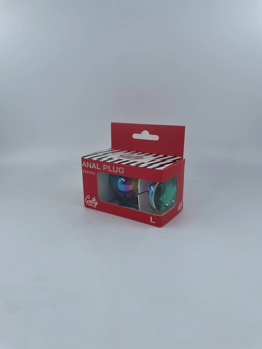 Dop Anal Metalic, Large, Multicolor, Piatra Verde Inchis, Guilty Toys, #2, Erotic24.ro