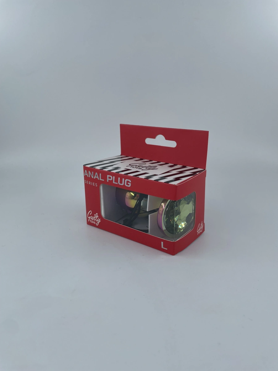 Dop Anal Metalic, Large, Multicolor, Piatra Verde Deschis, Guilty Toys, #2, Erotic24.ro