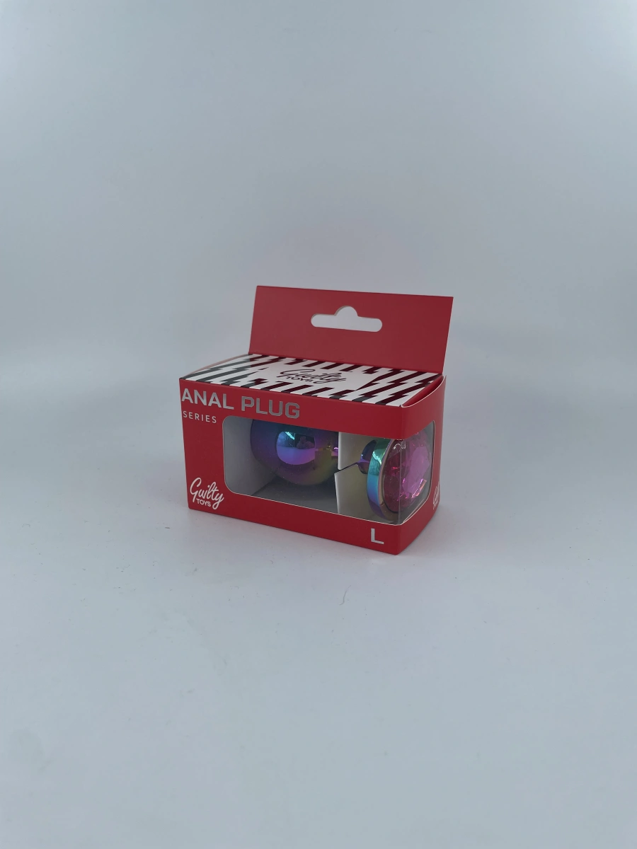 Dop Anal Metalic, Large, Multicolor, Piatra Roz Inchis, Guilty Toys, Nr. 2, Erotic24.ro