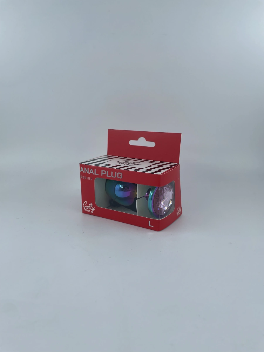 Dop Anal Metalic, Large, Multicolor, Piatra Roz Deschis, Guilty Toys, #2, Erotic24.ro