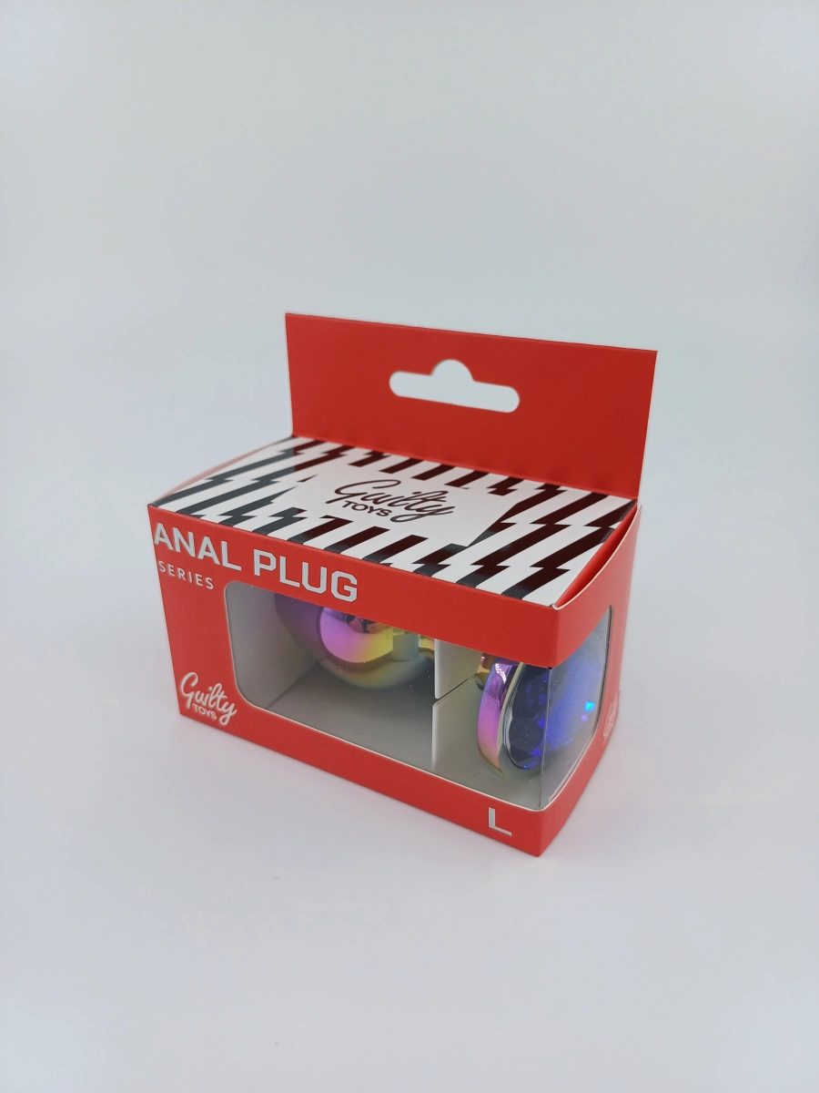 Dop Anal Metalic, Large, Multicolor, Piatra Albastru Inchis, Guilty Toys, #2, Erotic24.ro