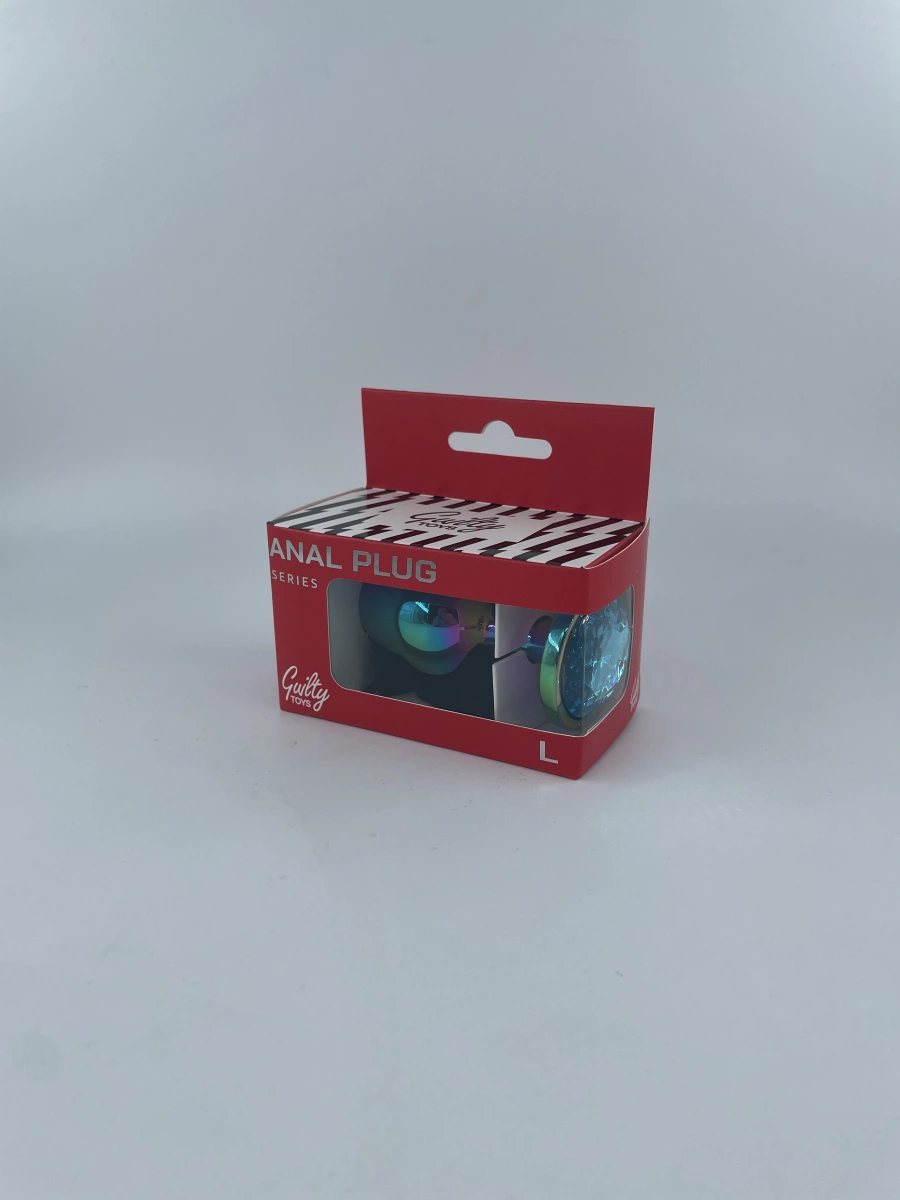 Dop Anal Metalic, Large, Multicolor, Piatra Albastru Deschis, Guilty Toys, Nr. 2, Erotic24.ro