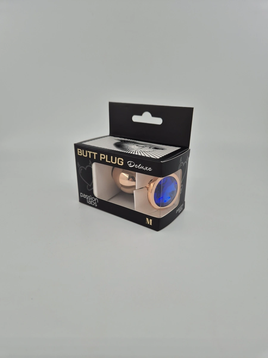 Dop Anal Charm Anal Plug Medium, Rose Gold, Piatra Albastru Inchis, Passion Labs