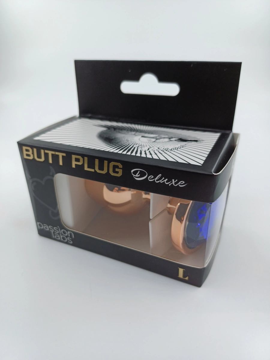 Dop Anal Charm Anal Plug Large, Rose Gold, Piatra Albastru Inchis, Passion Labs, Nr. 2, Erotic24.ro