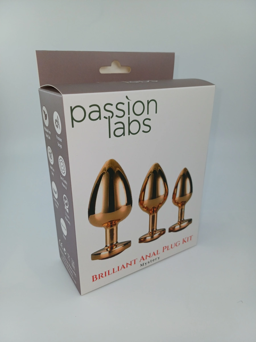 Set 3 Dopuri Brilliant Anal Plug, Rose Gold, Piatra Multicolora, Passion Labs, Nr. 2, Erotic24.ro