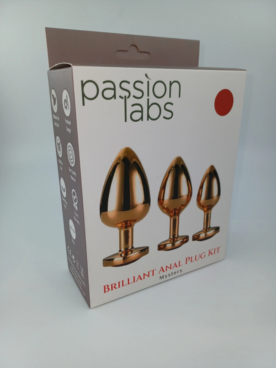 Set 3 Dopuri Brilliant Anal Plug, Rose Gold, Piatra Rosie, Passion Labs, #2, Erotic24.ro