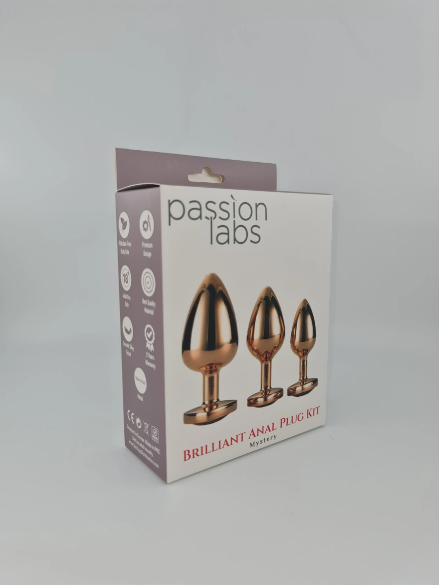 Set 3 Dopuri Brilliant Anal Plug, Rose Gold, Piatra Transparenta, Passion Labs, #2, Erotic24.ro