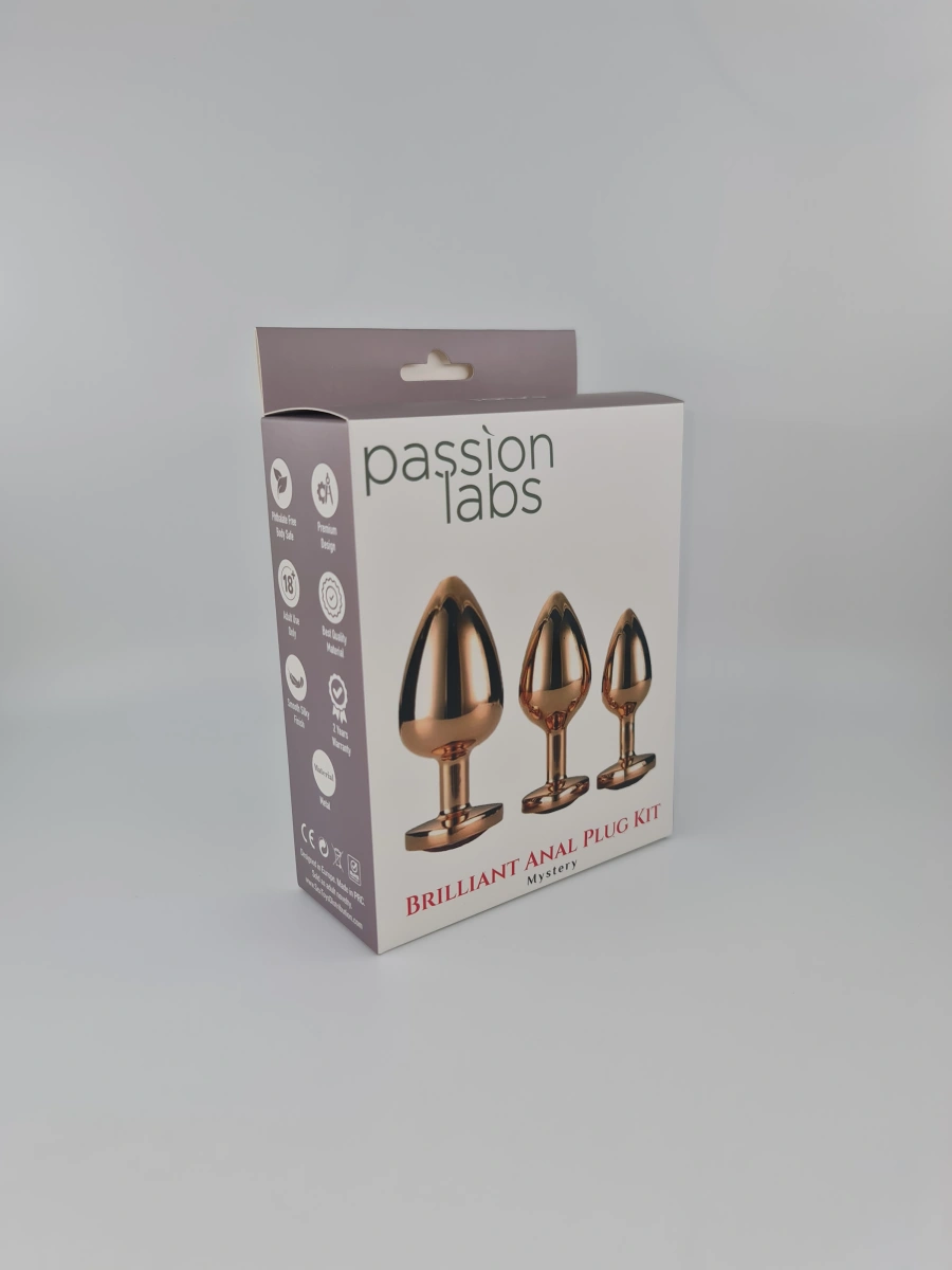 Set 3 Dopuri Brilliant Anal Plug, Rose Gold, Piatra Verde Deschis, Passion Labs, #2, Erotic24.ro