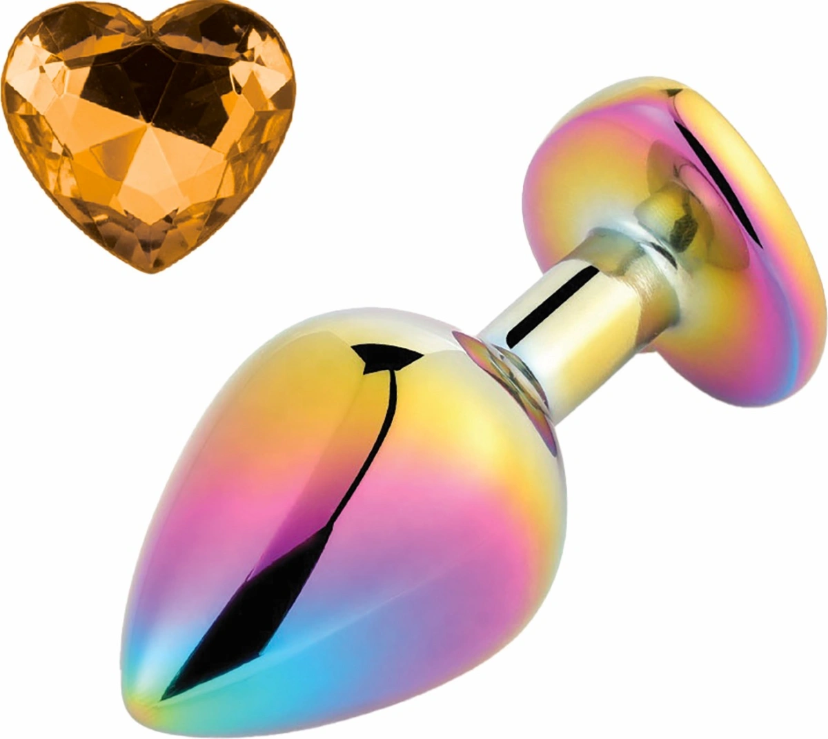 Dop Anal Rainbow Buttplug Small, Heart Shape, Piatra Portocalie, Guilty Toys