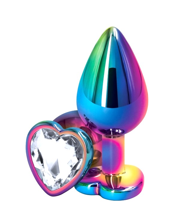 Dop Anal Rainbow Buttplug Small, Heart Shape, Piatra Transparenta, Guilty Toys
