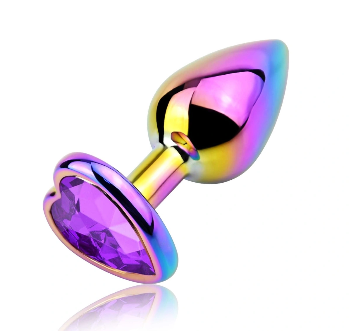 Dop Anal Rainbow Buttplug Small, Heart Shape, Piatra Violet, Guilty Toys