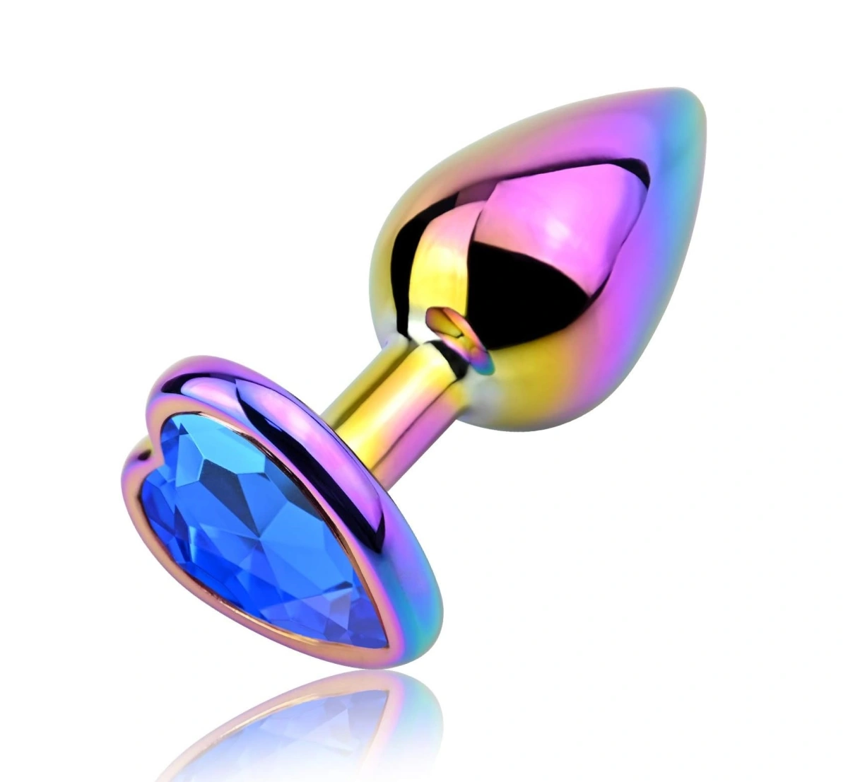 Dop Anal Rainbow Buttplug Medium, Heart Shape, Piatra Albastru Inchis, Guilty Toys