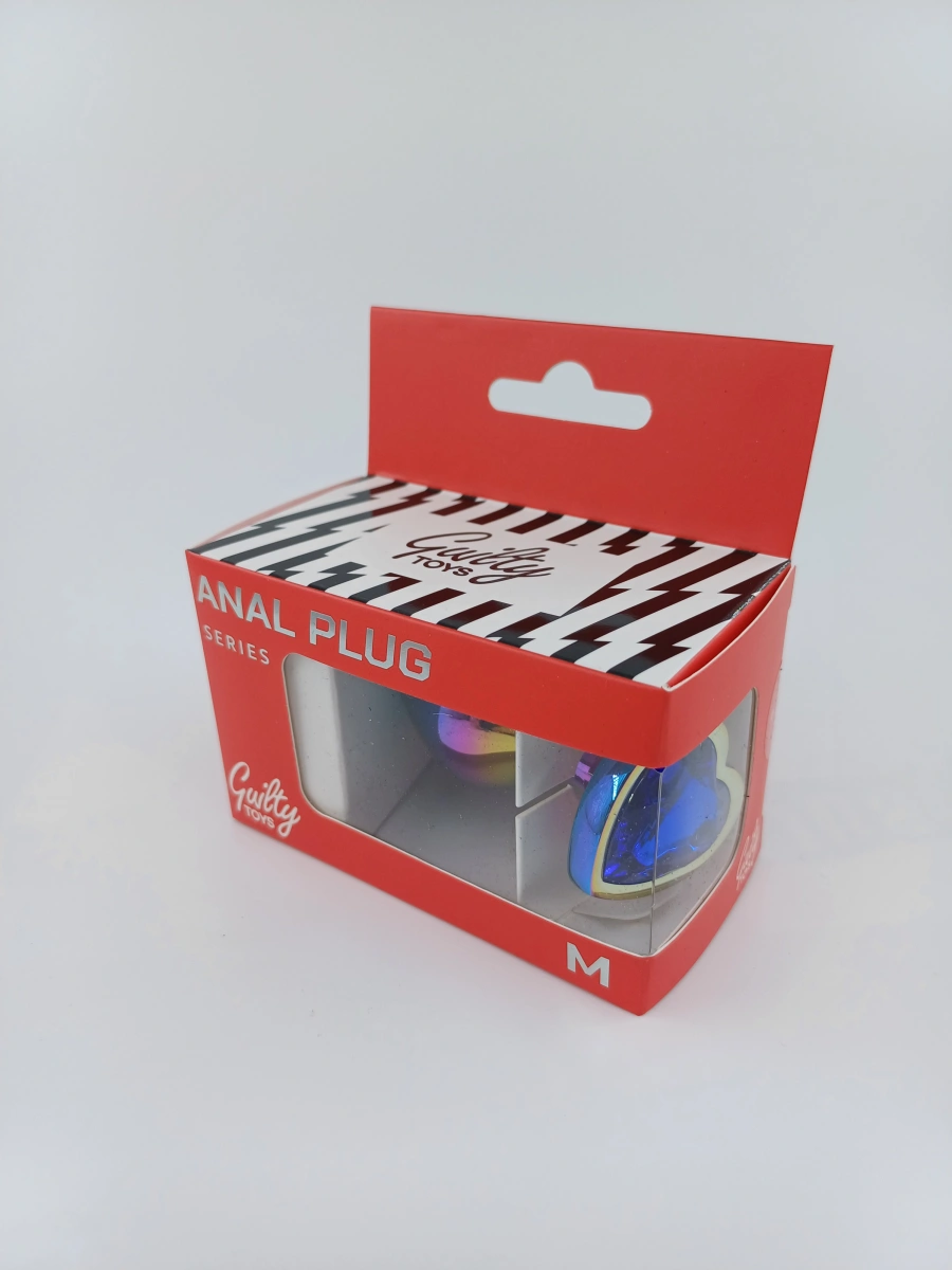 Dop Anal Rainbow Buttplug Medium, Heart Shape, Piatra Albastru Inchis, Guilty Toys, Nr. 4, Erotic24.ro