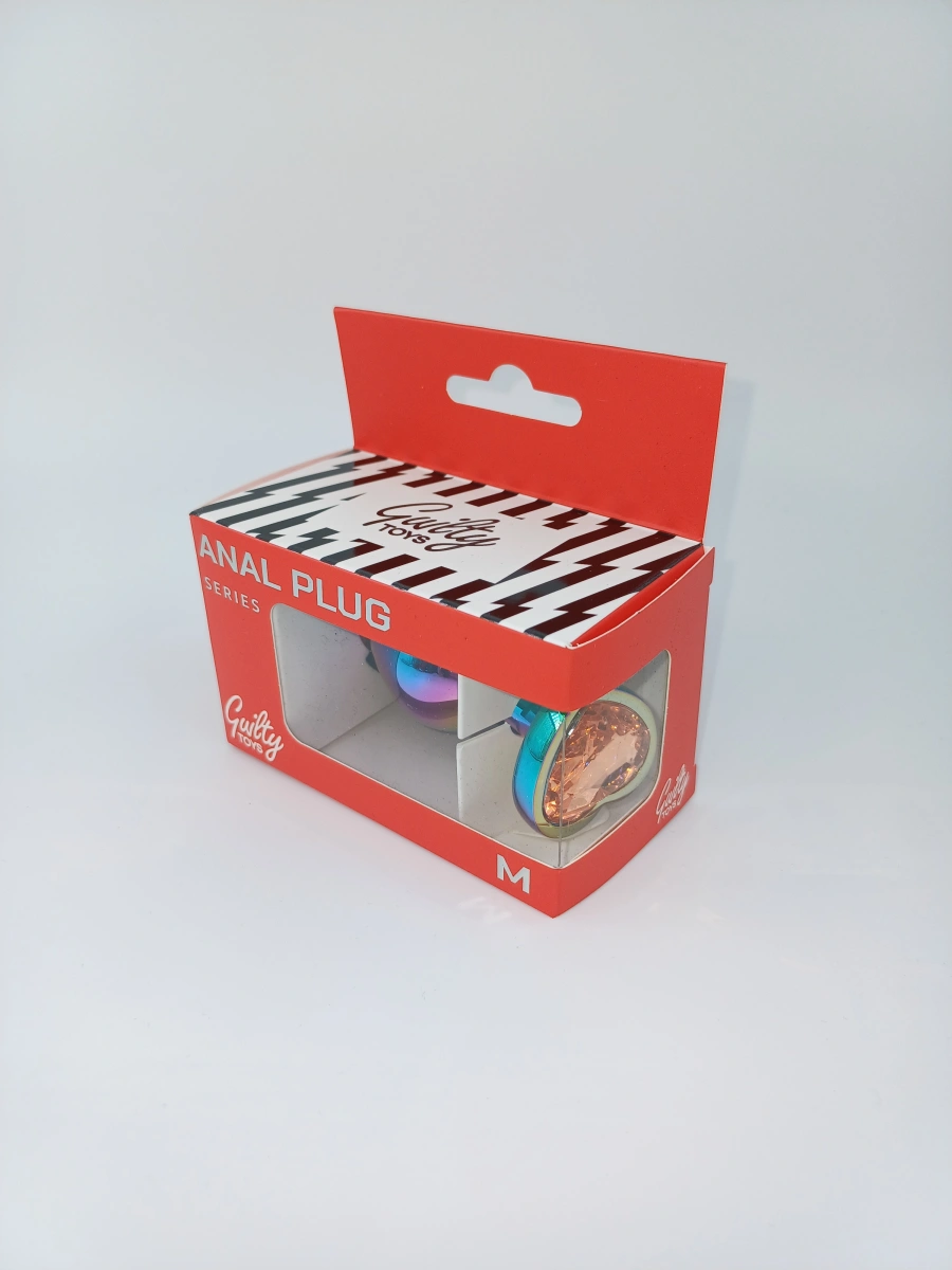 Dop Anal Rainbow Buttplug Medium, Heart Shape, Piatra Portocalie, Guilty Toys, #2, Erotic24.ro