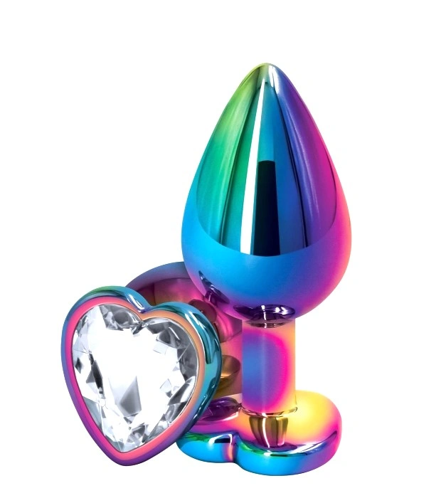 Dop Anal Rainbow Buttplug Large, Heart Shape, Piatra Transparenta, Guilty Toys