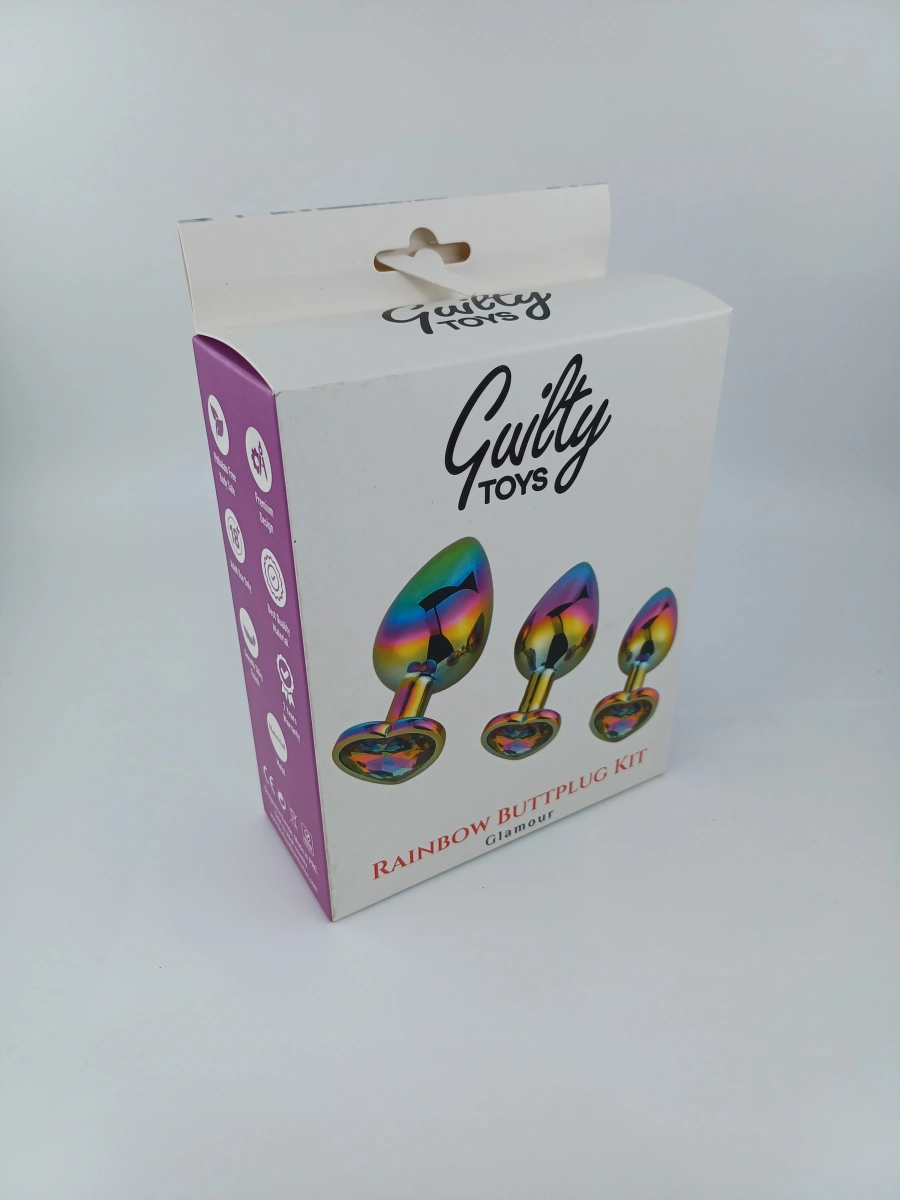 Set 3 Dopuri Rainbow Buttplug, Heart Shape, Piatra Verde Deschis, Guilty Toys, #2, Erotic24.ro