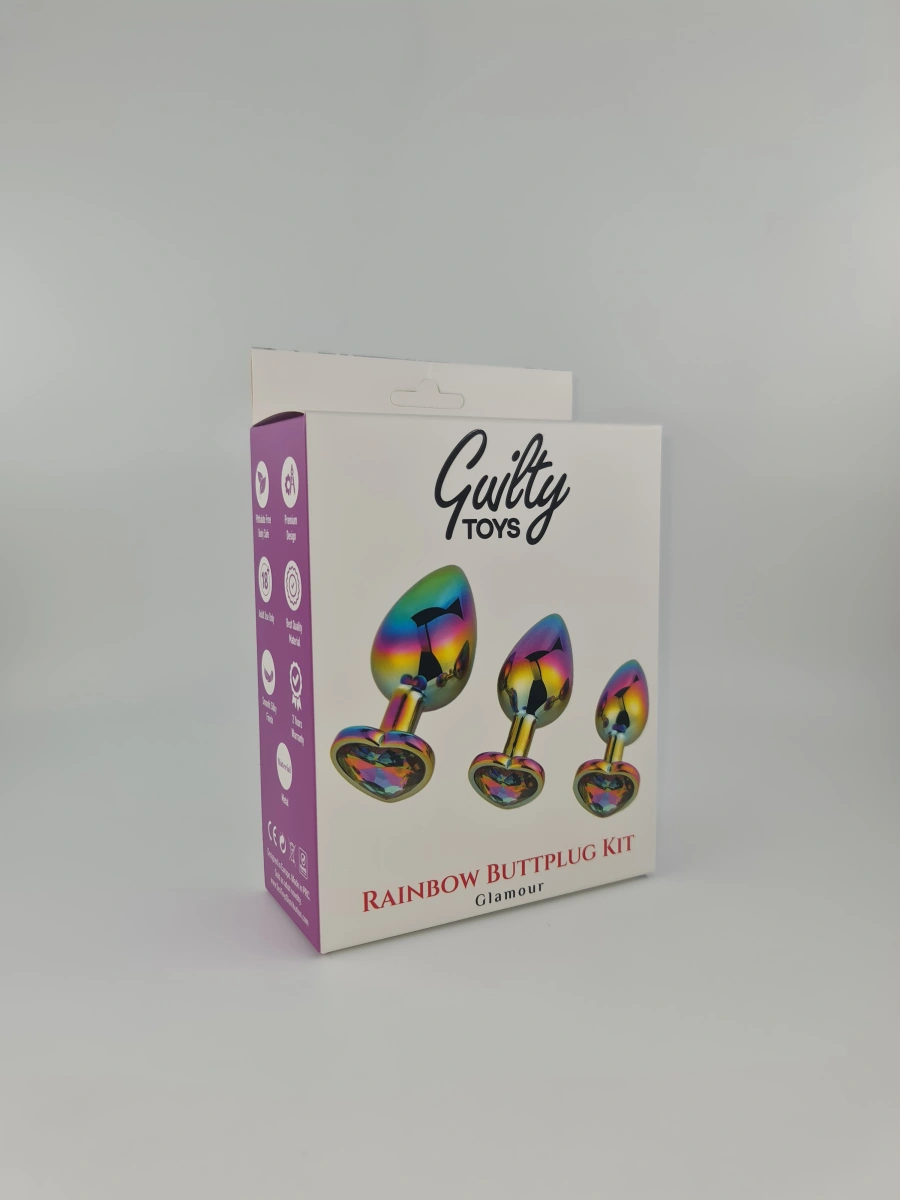 Set 3 Dopuri Rainbow Buttplug, Heart Shape, Piatra Portocalie, Guilty Toys, Nr. 2, Erotic24.ro