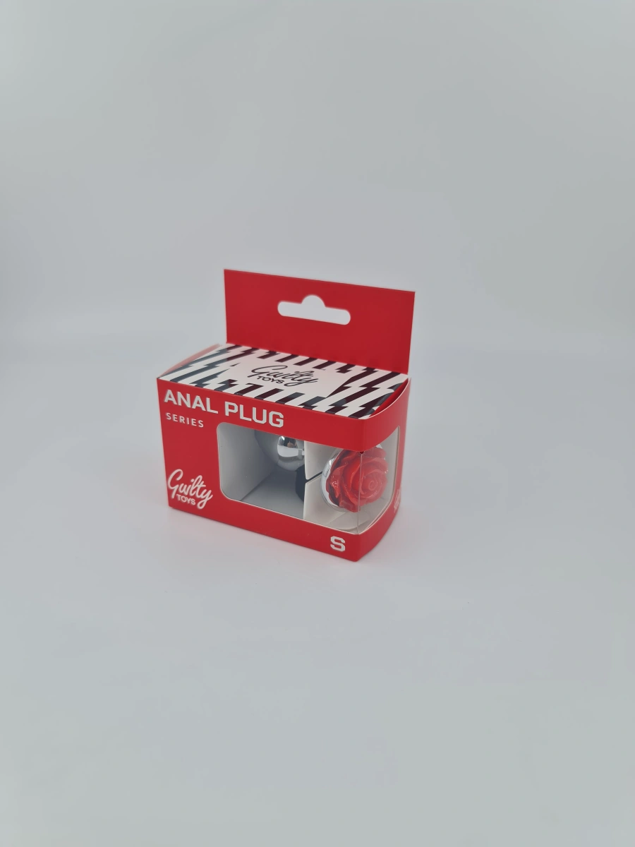 Dop Anal Rose Pleasure Small, Argintiu/Rosu, Guilty Toys, #3, Erotic24.ro
