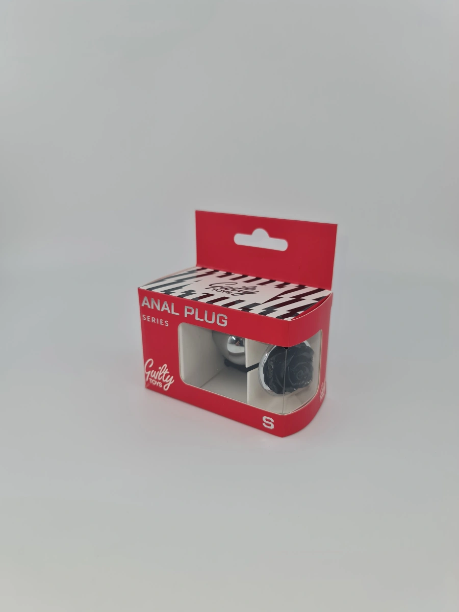 Dop Anal Rose Pleasure Small, Argintiu/Negru, Guilty Toys, #2, Erotic24.ro